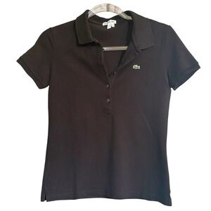 EUC Lacoste Women's Black Button Down Polo Shirt | Size 38 (Small)